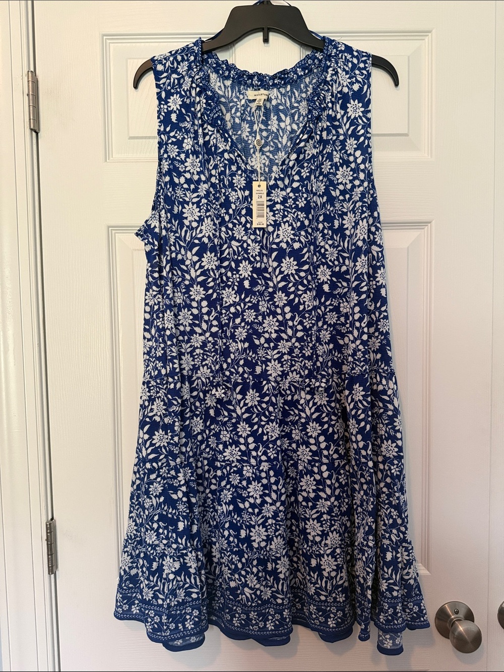 Max Studio Blue and White Floral Sleeveless Sundress